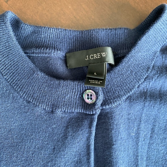 J. Crew Cardigan Sweater L Button Front Navy Blue Stretch Capsule Lightweight - Picture 2 of 4